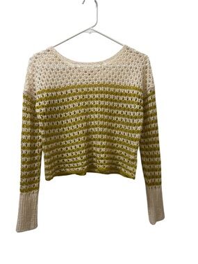 Open-Knit Cropped Sweater in Cream and Olive